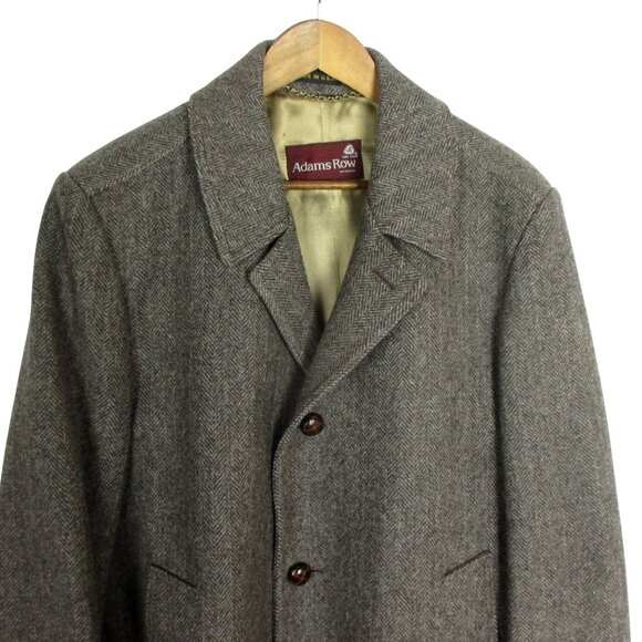 Adams Row Brown Wool Tweed Overcoat Top Coat Vintage Luxury Size 42 Made In USA - Picture 2 of 9